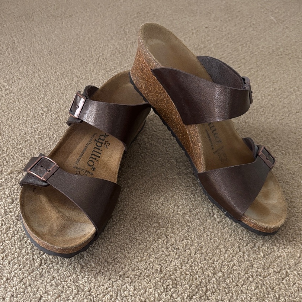 Birkenstock Papillio Dorothy Wedge Sandal Brown Bronze with Buckle Size 10